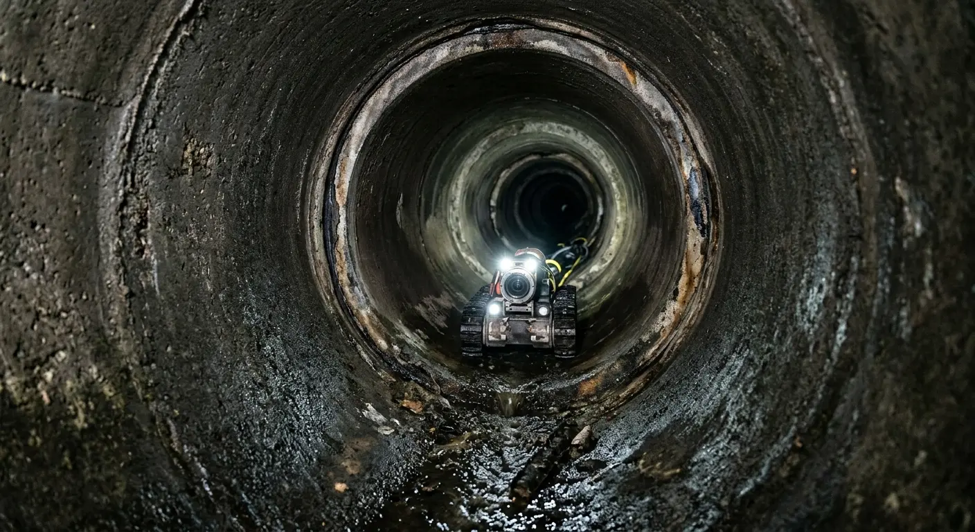 Robotic sewer camera inspecting pipe interior for Sewer Line Repair in Hitchcock